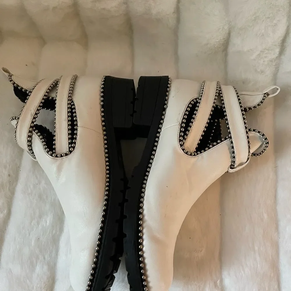 Sergio Todzi GF0707 white studded ankle boots with adjustable buckle str…